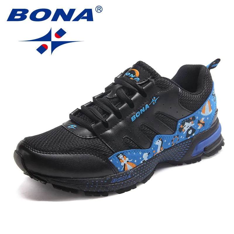 BLACK BLUE BONA/Новое поступление; женские кроссовки в классическом стиле; женская спортивная обувь на шнуровке; кроссовки для занятий спортом на открытом воздухе - Цвет: BLACK BLUE