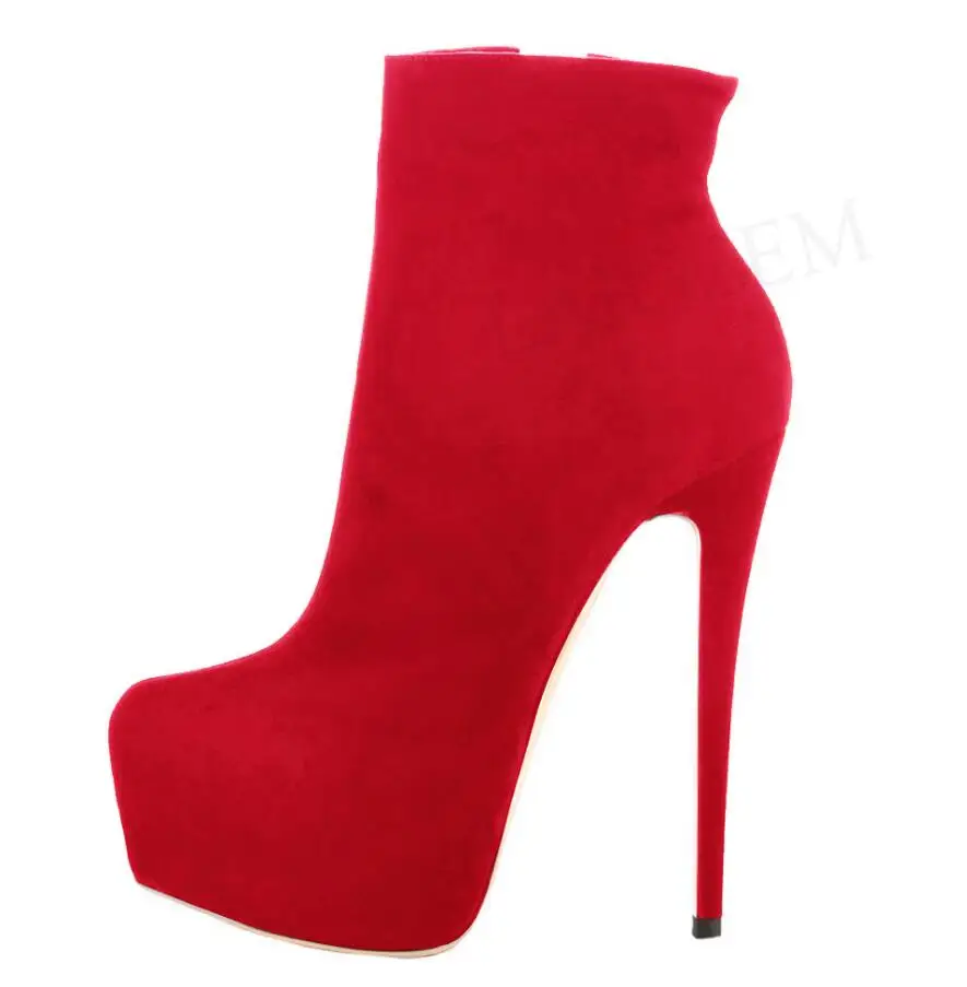 LGZ338 Red LAIGZEM/ г. Женские ботильоны Botines Mujer полусапожки из искусственной замши на высоком каблуке, на молнии женская обувь, большие размеры 34-52 - Цвет: LGZ338 Red