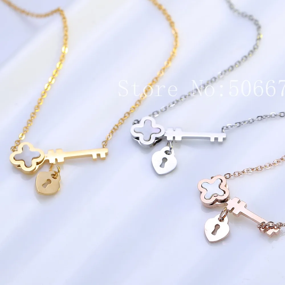 

2017 Fashion Jewelry cute key lock Heart Necklaces Bijoux Femme Stainless Steel Chain For Women Birthday Gift