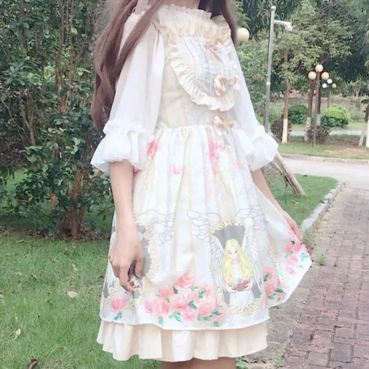Lolita Dress Sweet Cute Kawaii Girls Princess Maid Vintage Ruffles Puff Sleeveless Red Black Pink Women dress | Тематическая одежда
