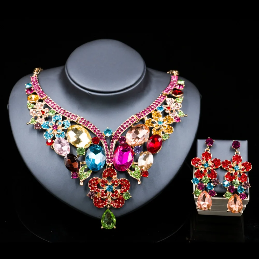 

Lan palace Glass african beads bridal jewelry set gold color necklace and earrings jewelry sets for wedding free shipping