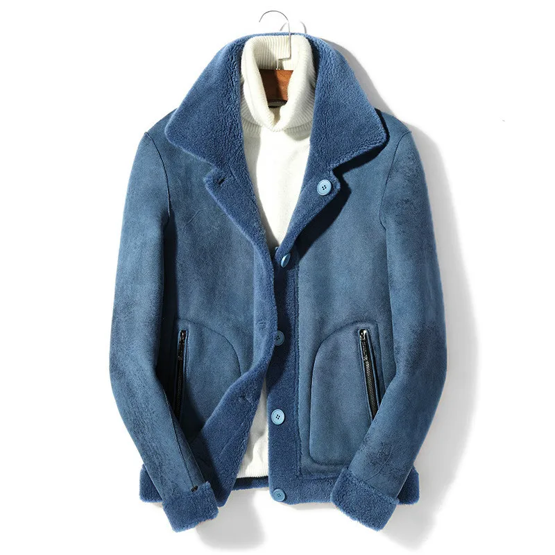 Blue AYUNSUE, Короткое шерстяное пальто, Осень-зима, мужская куртка из овчины, мужские пальто, пальто, толстые повседневные куртки Kaban Erkek 1811 YY253 - Цвет: Blue