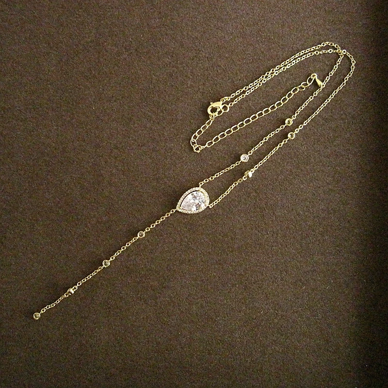 Fshion AAA кубический цирконий Классическая тонкая цепочка и капля воды ожерелье, женское потрясающее украшение P9789