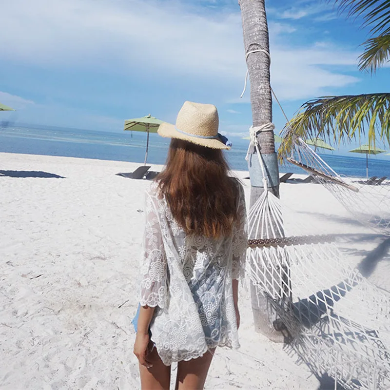 SESOAF летнее кимоно кардиган сексуальное кружевное с вышивкой модная одежда