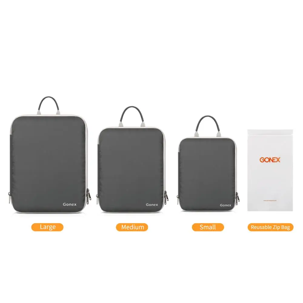 Gonex 3 упаковки мягкие двухсторонние компрессионные упаковочные кубики набор с 4 многоразовыми сумками, чемодан органайзер для багажа дорожная сумка для хранения