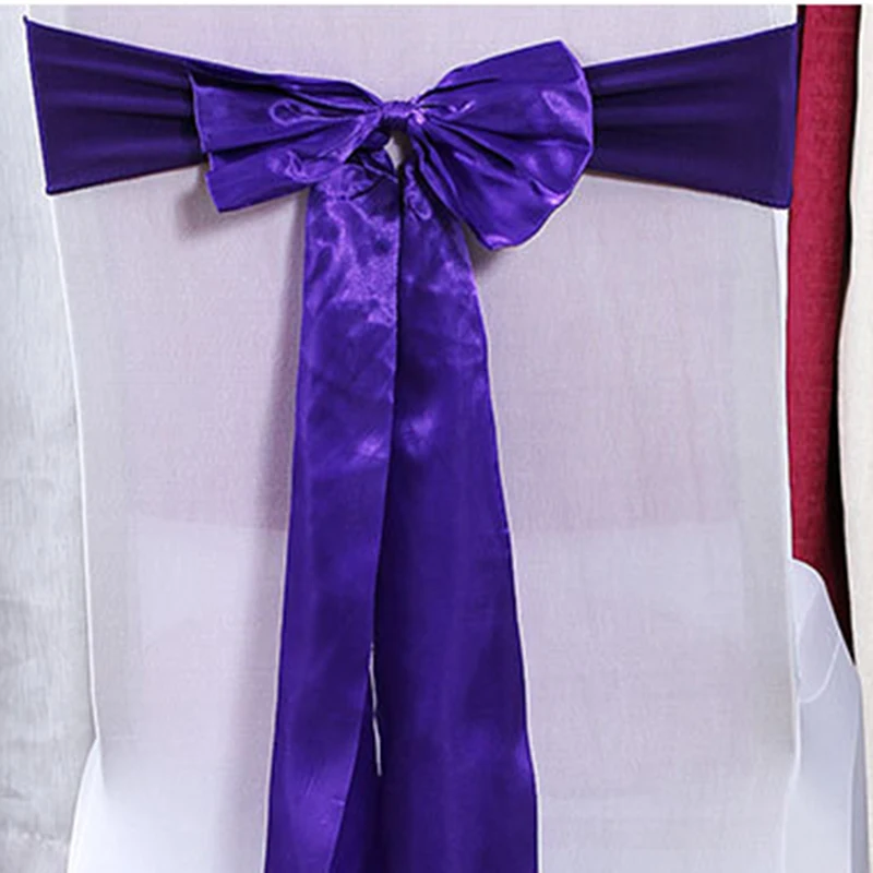 Purple 25 шт./лот ленты для свадебных стульев чехол для галстука-бабочки лента для украшения свадебных вечеринок банкетов чехлы для стульев Чехлы для отелей - Цвет: Purple