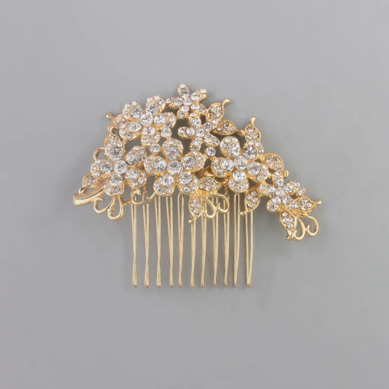 

Floralbride Golden Clear Rhinestones Crystals Flower Leaf Wedding Hair Comb Bridal Hair Accessories Bridesmaids Women