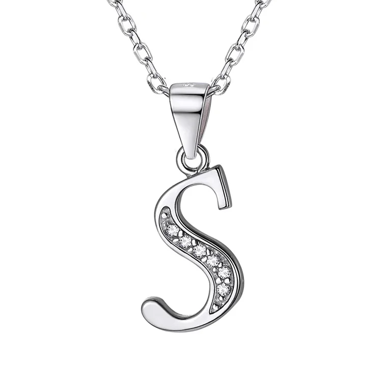 SILVERCUTE 925 пробы инициал из серебра ожерелье для женщин Альфабет кулон с цепочкой Имя ювелирные изделия подарок на день рождения SCP6396B - Цвет камня: S