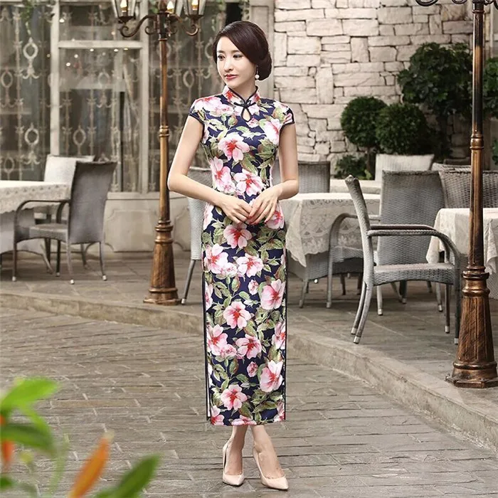 Style 5 Брендовые новые синие китайские Женские Длинные атласные Cheongsam летние горячие продажи Qipao Цветочные Повседневные платья Размер S M L XL XXL 020809 - Цвет: Style 5