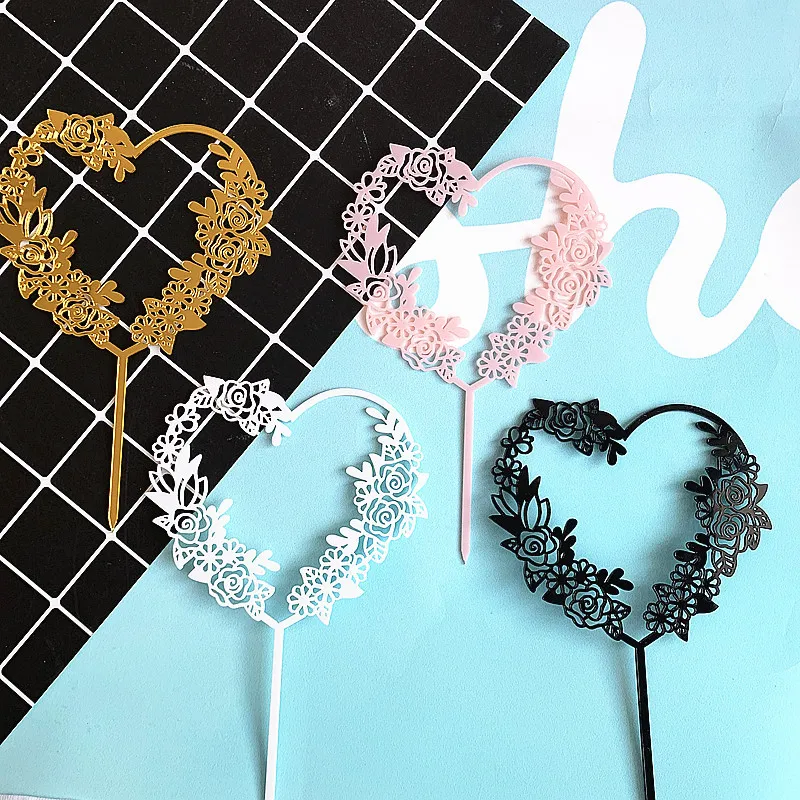 Новые цветы свадьба акриловый торт Topper роза любовь капкейк сердечко для свадьбы