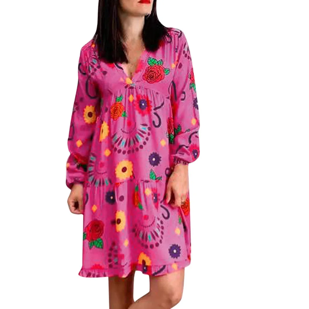 Женское свободное платье Boho этническое Повседневное с длинным рукавом и