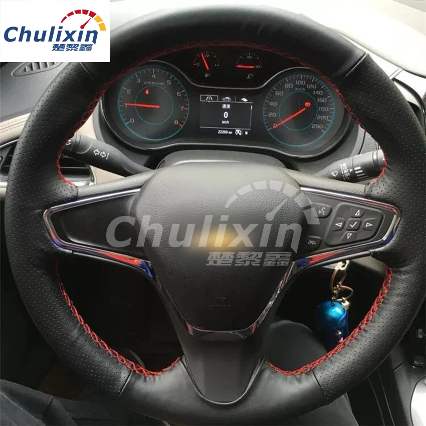 

Sew-on genuine leather car steering wheel cover Car accessories For Chevrolet Cruze sedan hatchback 2014 2015 2016 2017