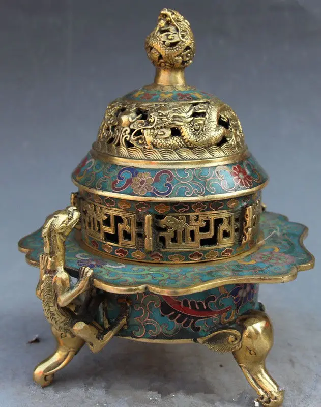 Chinese Cloisonne Enamel Bronze Dragon Beast elephant incense burner | Дом и сад