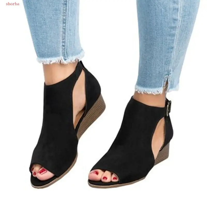 

New spring woman wedge buckles fish mouth sandals gladiator women sandals mid heel sandals ladies summer peep toe women shoes