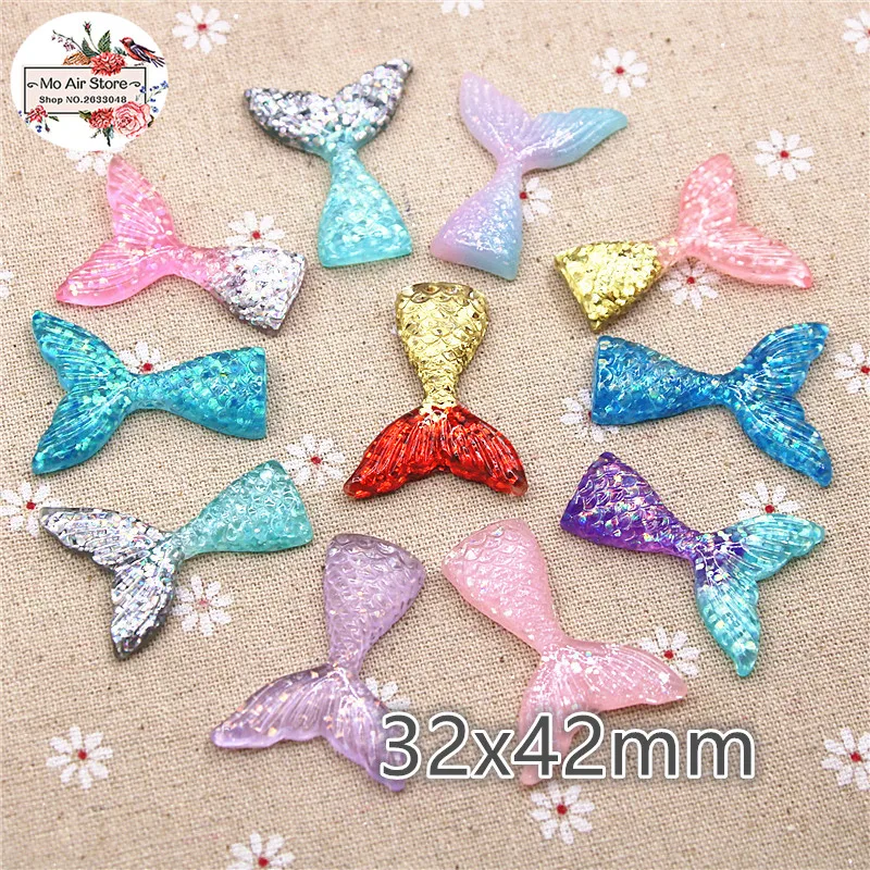 10pcs 32*42mm Multicolor Colors Shiny Resin Fish Tail Flat back Cabochon DIY Jewelry Craft Decoration | Дом и сад