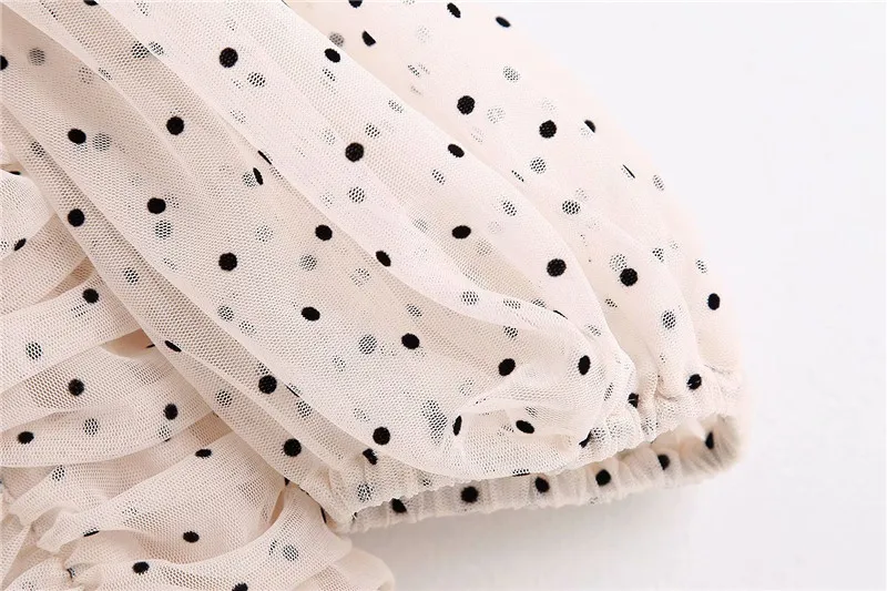 Bazaleas винтажный буф рукав сетка vestidos ретро точка печати летнее платье модные Ruched