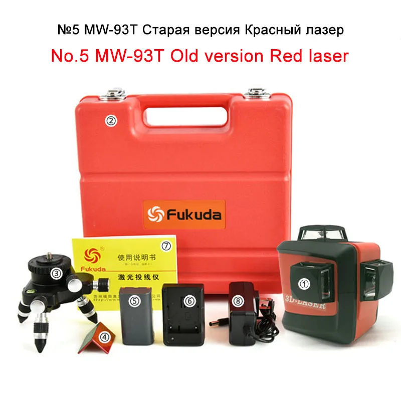 Fukuka MW-93T 360 градусов горизонтальный самонивелирующийся крест линия 3D красный лазерный измеритель уровня инструмент машина