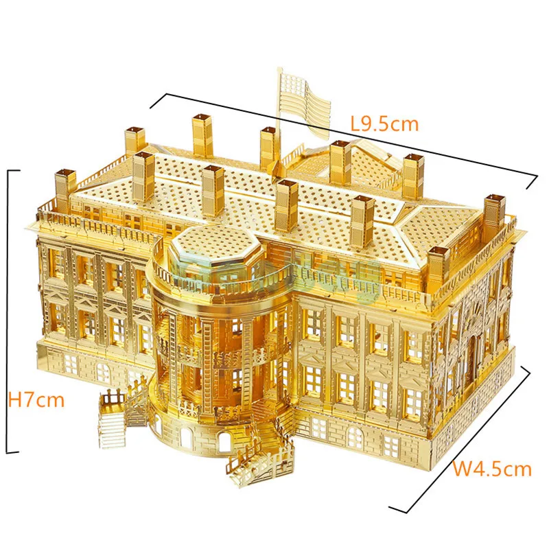 WHITE HOUSE PieceCool Золотой 3D металлический пазл собранная архитектурная модель Лобзики DIY знаменитая конструкция 3D модели для детей игрушки и подарок - Цвет: WHITE HOUSE