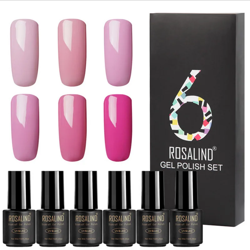 Rosalind 6 шт./партия УФ Набор для маникюра гель лаком телесный красный белый розовый