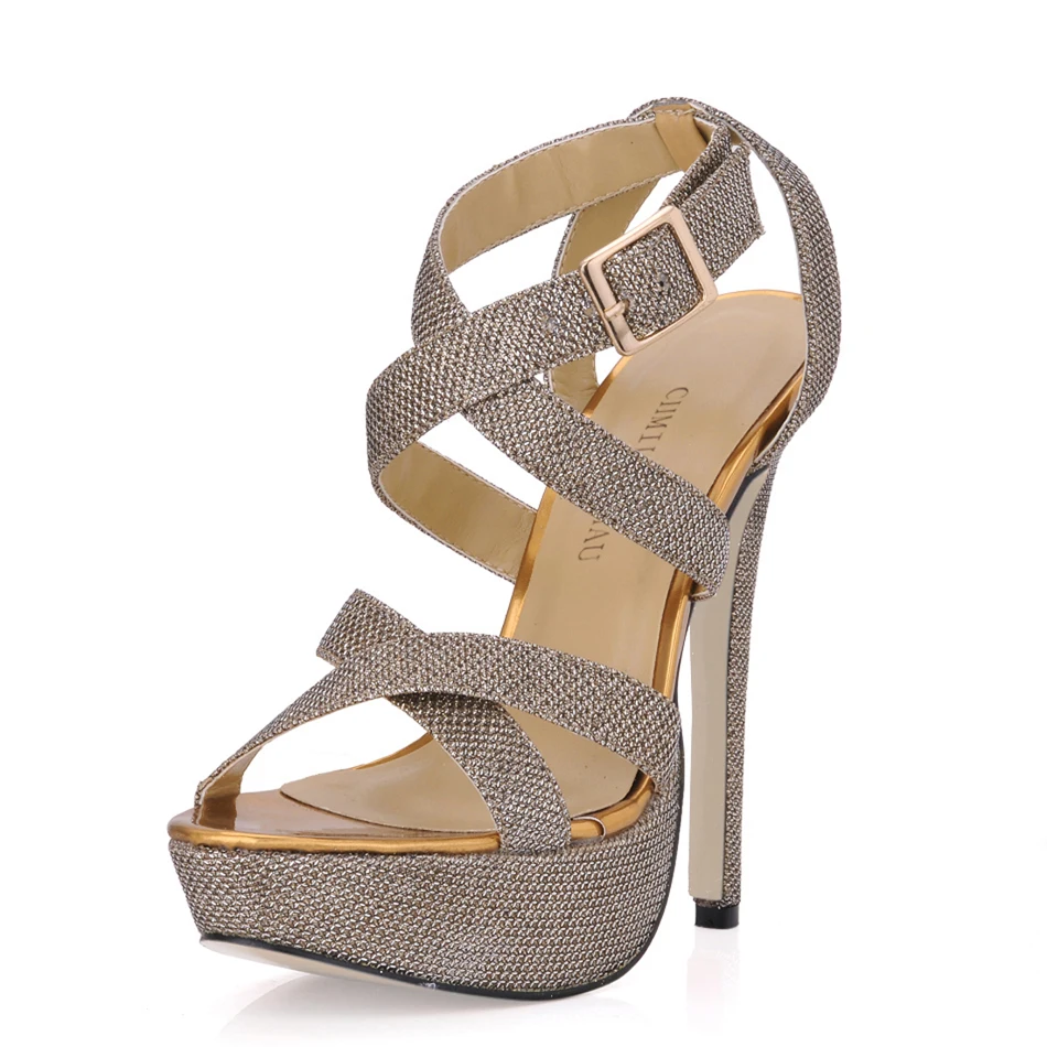 CHMILE CHAU Glitter Nice Sexy Party Shoes Women Stiletto High Heels Ankle Strap Platform Ladies Sandal Zapatos Mujer 3463SL A4|ladies sandals|sandals