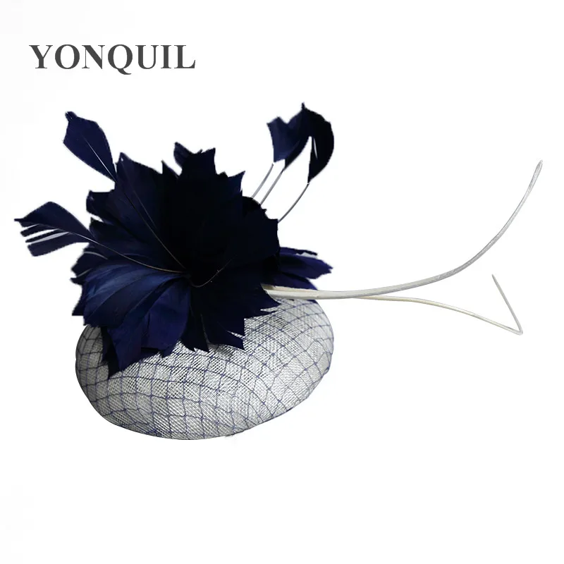 

16 Colors Elegant Ladies Royal Fascinators Sinamay Fascinator Women Linen Feather Hat Wedding Party Hair Accessories Feather Hat