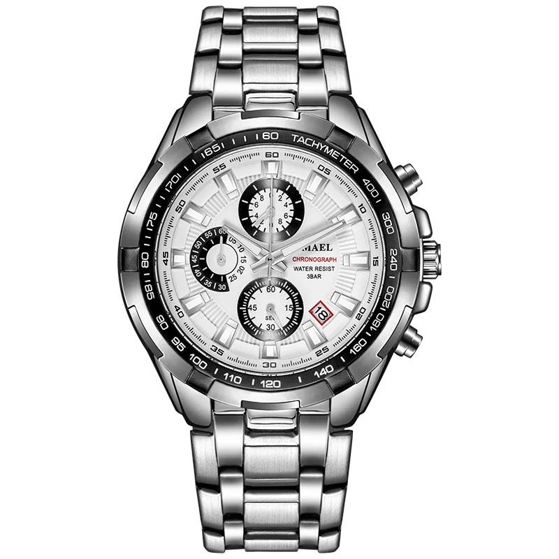 Белый SAMEL часы мужские водонепроницаемые Chronogrph мужские часы люксовый бренд большой циферблат Кварцевые Спортивные Наручные Часы Relogio Masculino 9063 - Цвет: Белый