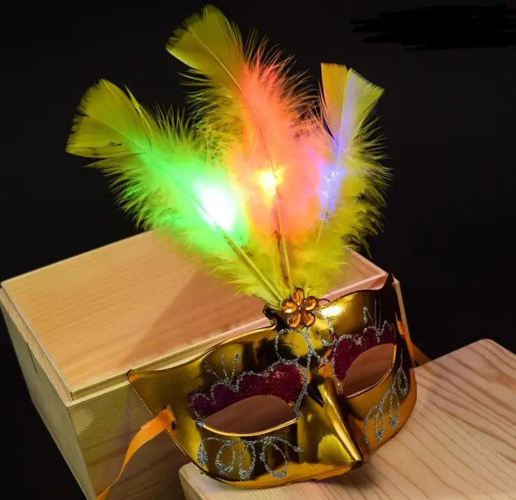 Красивый светящиеся маски Мини светодиодный перо маскарадные на Хэллоуин