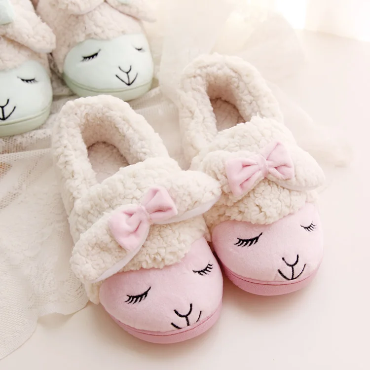 Плюшевые домашние тапочки Kawaii Little Sheep карамельных цветов зимние теплые розничная