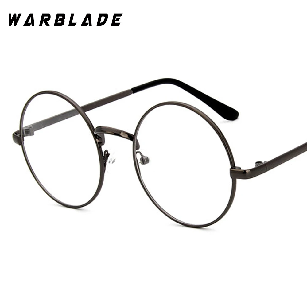 gun grey WarBLade, круглые очки для умников, прозрачные линзы, унисекс, Золотая круглая металлическая оправа, очки для мужчин и женщин, оправа для очков, поддельные очки - Цвет оправы: gun grey