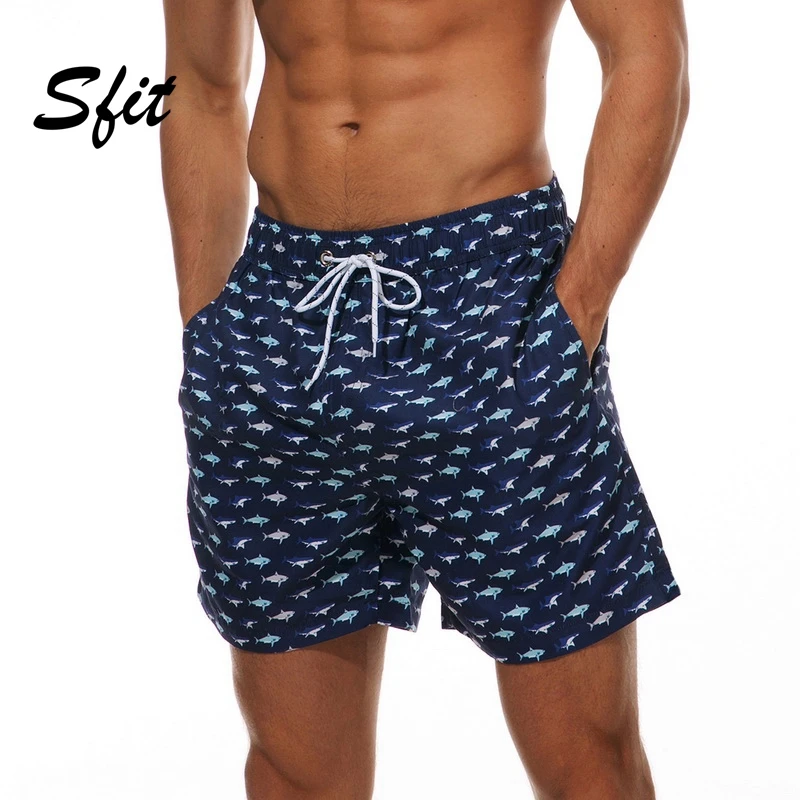 Мужские пляжные шорты Sfit свободного покроя с принтом быстросохнущие карманами
