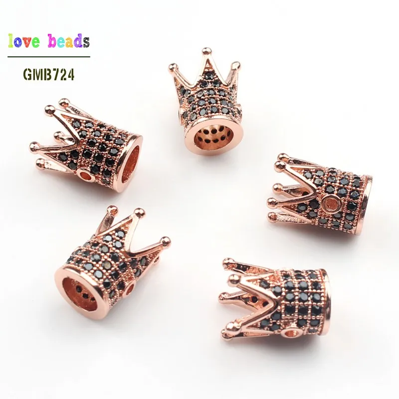 black rose gold Высокое качество, металлические Латунные Микро хрустальные чешские короны, бусины для изготовления браслетов DIY, 3 шт./лот - Цвет: black rose gold