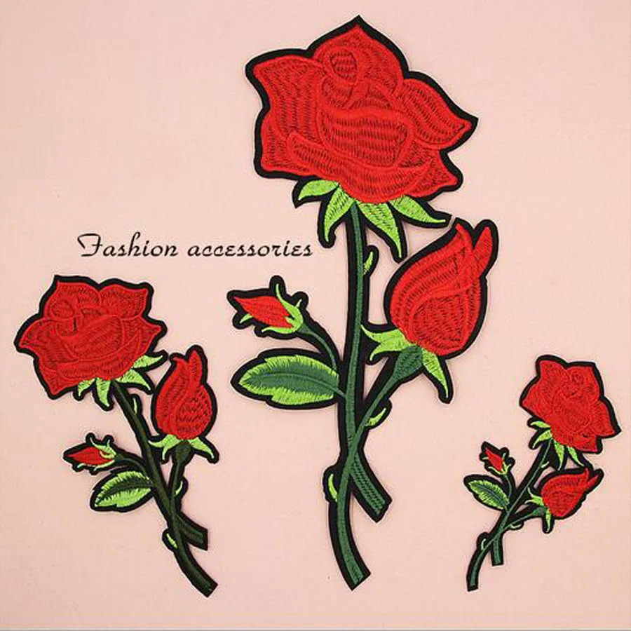 Тканевая вышитая красная роза цветок нашивка одежда наклейки сумка Приклеивание