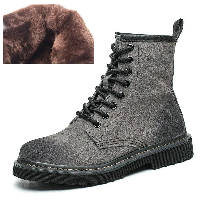Grey With Fur Женские Ботинки martin в британском стиле на низком каблуке; сезон осень-зима женские кожаные ботинки-трубы женские мотоциклетные ботинки - Цвет: Grey With Fur