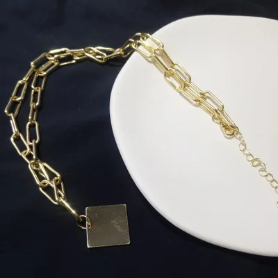 HUANZHI Square Pendant Simple Vintage Exaggeration Personality Gold Color Metal Long Chain Necklaces For Women Girls Jewelry - Окраска металла: A