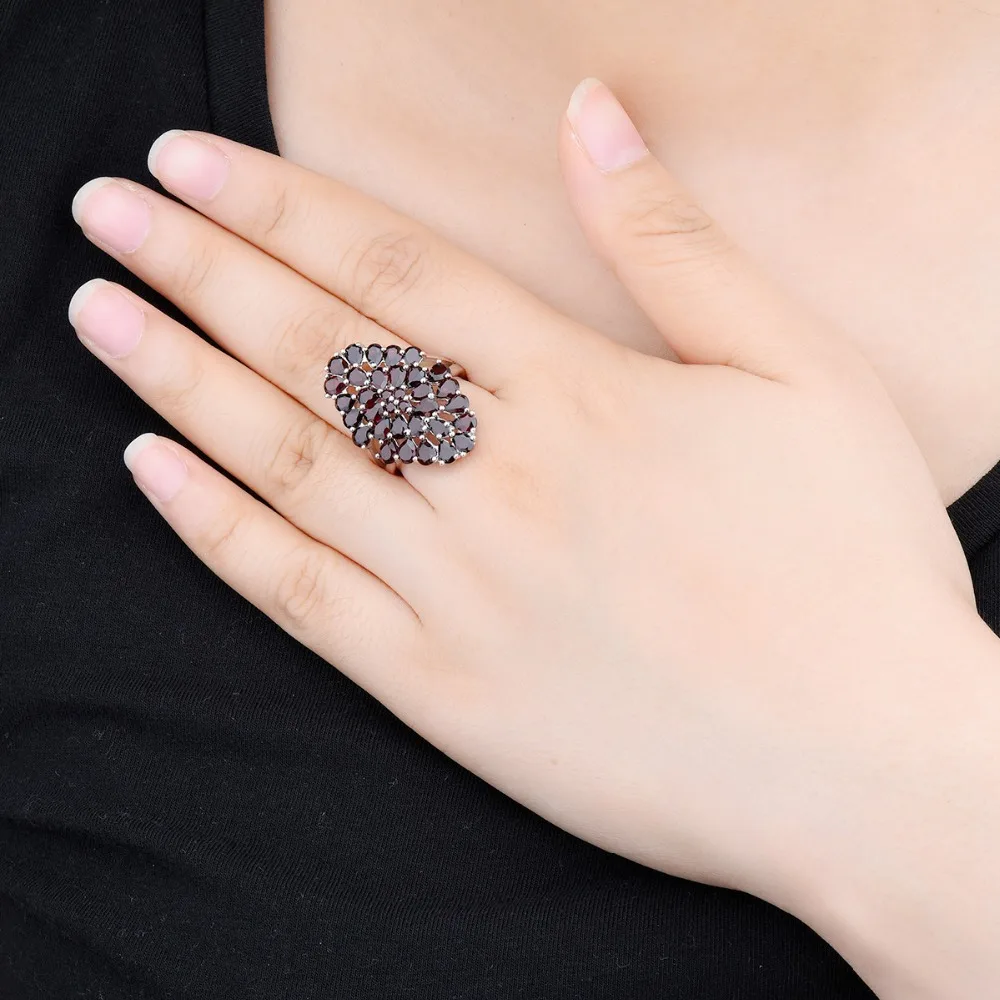 Hutang 6.6ct гранат Женское Обручальное кольцо натуральный красный драгоценный камень твердый 925 пробы Серебряный цветок кольца изящные элегантные ювелирные изделия подарок