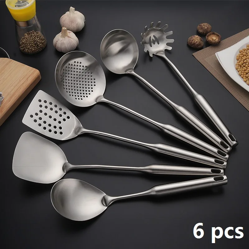 6pcs Cookware 6 шт. кухонная утварь из нержавеющей стали, кухонный гаджет, инструмент для приготовления пищи, лопатка черпак, ложка для супа, набор кухонной посуды, кухонные инструменты - Цвет: 6pcs Cookware