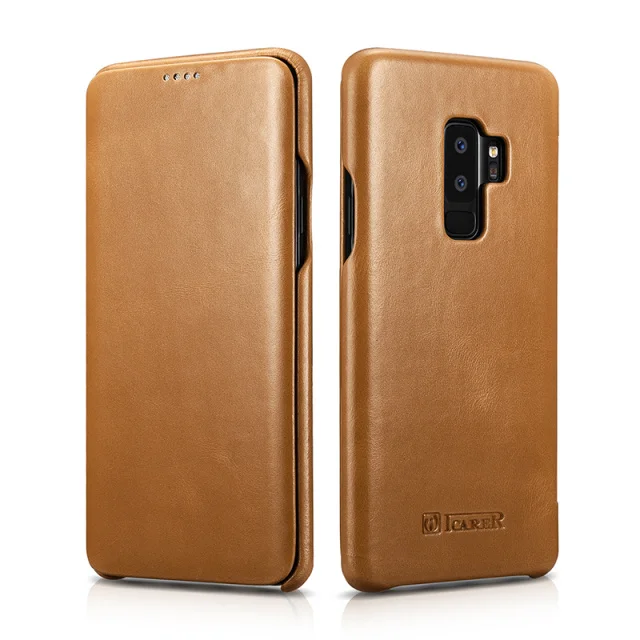 khaki ICARER Чехол-книжка из натуральной кожи для samsung Galaxy S9/S9 Plus, чехол с закрытыми краями, чехол для сотового телефона s Fundas - Цвет: khaki