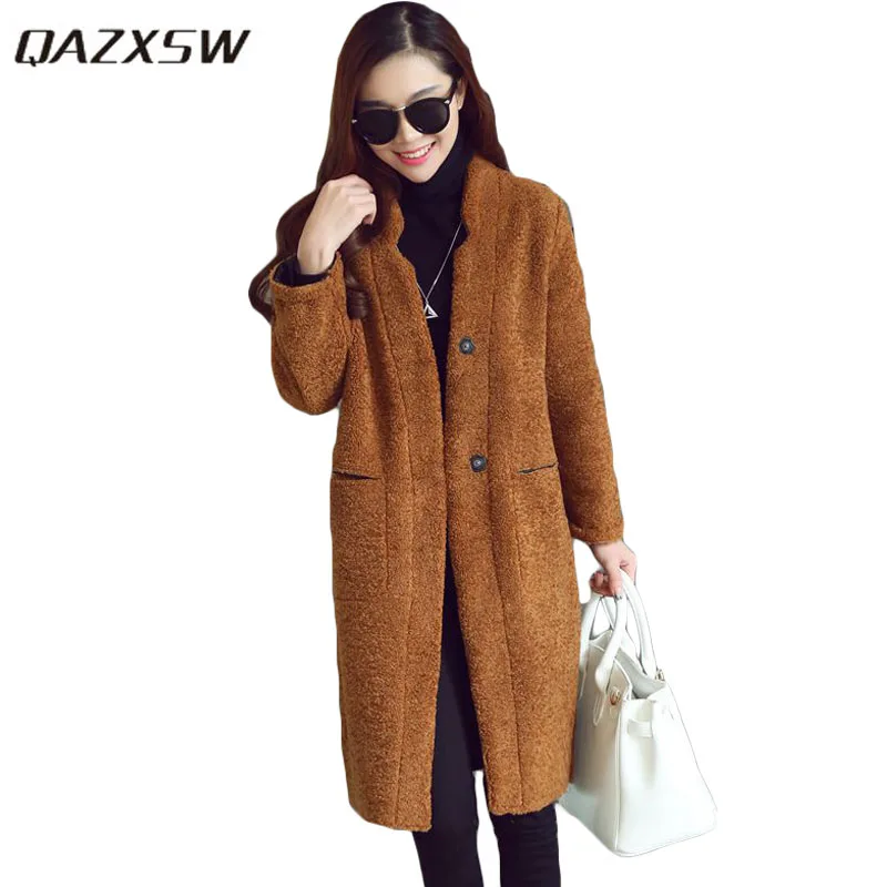 

QAZXSW New Winter Woolen Coat Woman Woolen Jacket For Women Cashmere Coat Double Side Wear Warm Outwear Full Sleeve Parkas HB121