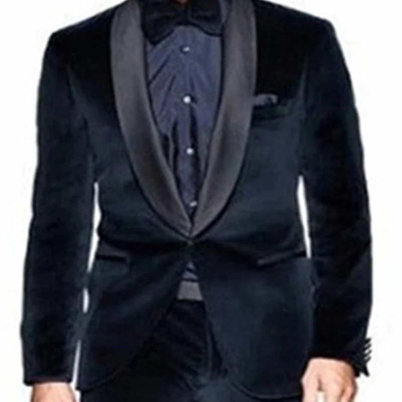 Темно-синие облегающие бархатные Мужские костюмы для зимы одежда выпускного