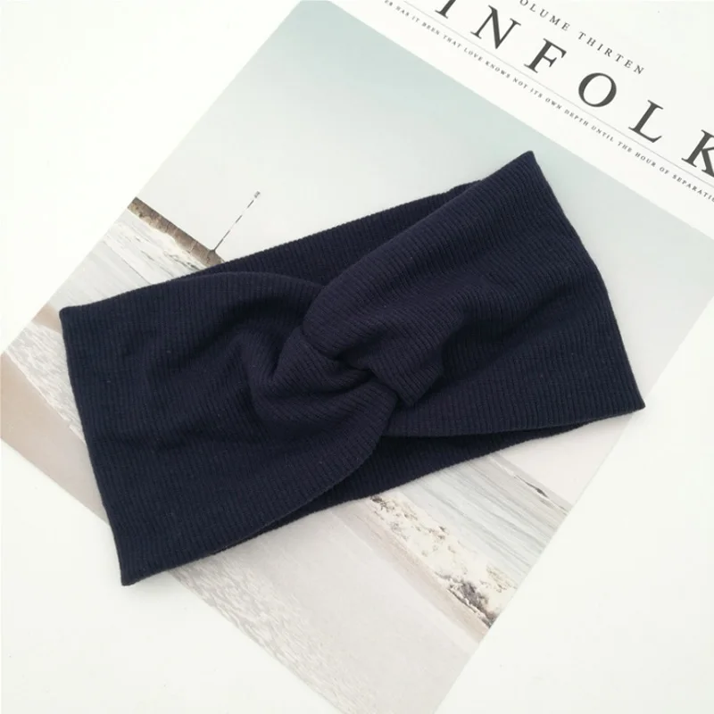 navy blue Зимняя Детская повязка на голову; эластичная лента для волос для девочек; однотонные Детские аксессуары для волос; завязанная детская чалма; Детская повязка на голову - Цвет: navy blue