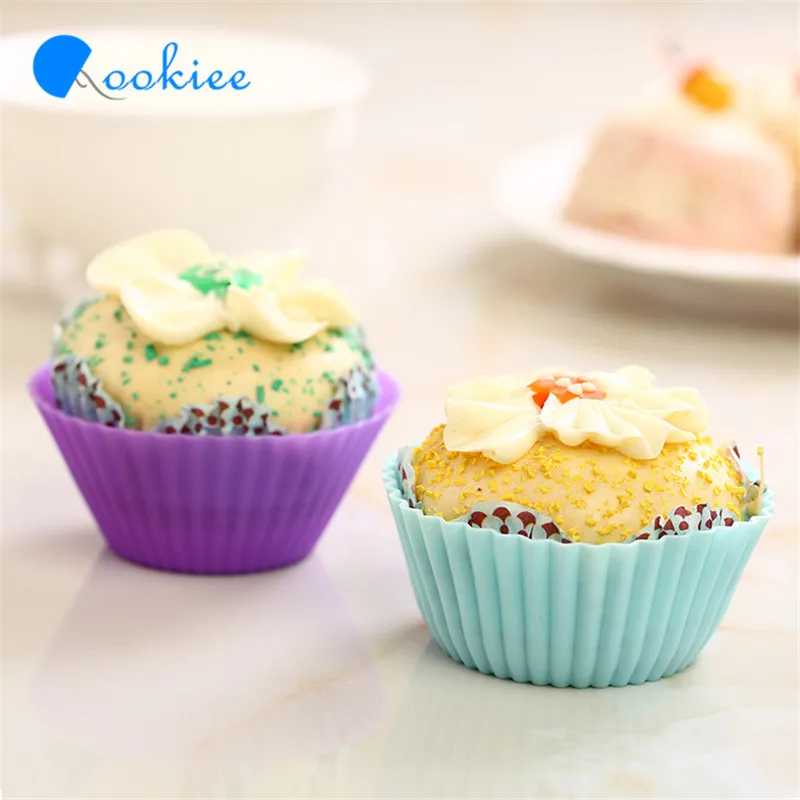 Qookie12pcs Кекс Маффин Плесень Круглый Форма Красочные Силиконовые Muffin случаи торт