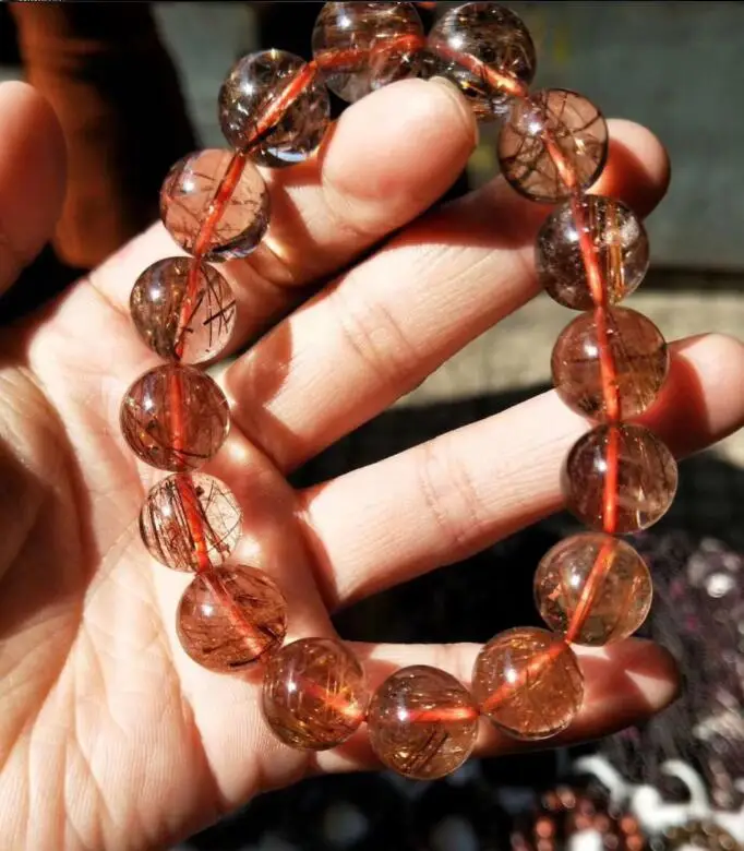 free shipping Noble jewelryset 13.5-13.8mm AAA Natural Quartz Rutilated Crystal stone Beads Bracelet 55g | Украшения и аксессуары