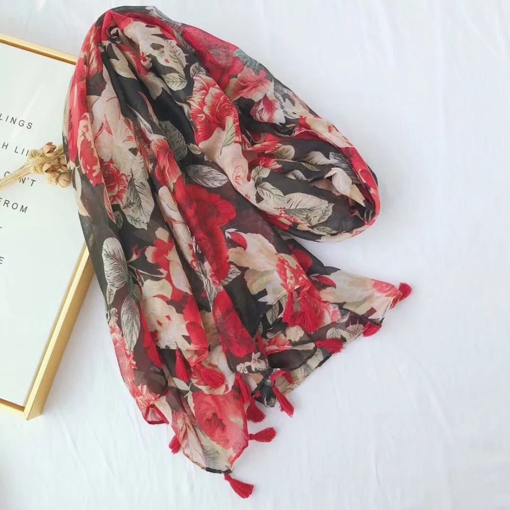 Женский цветочный головной шарф мусульманский хиджаб шали и шарфы Летний