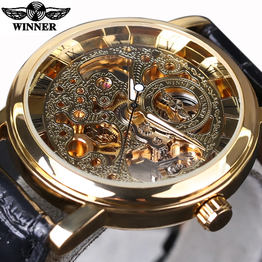 Часы наручные мужские механические золотистые брендовые люксовые с римскими