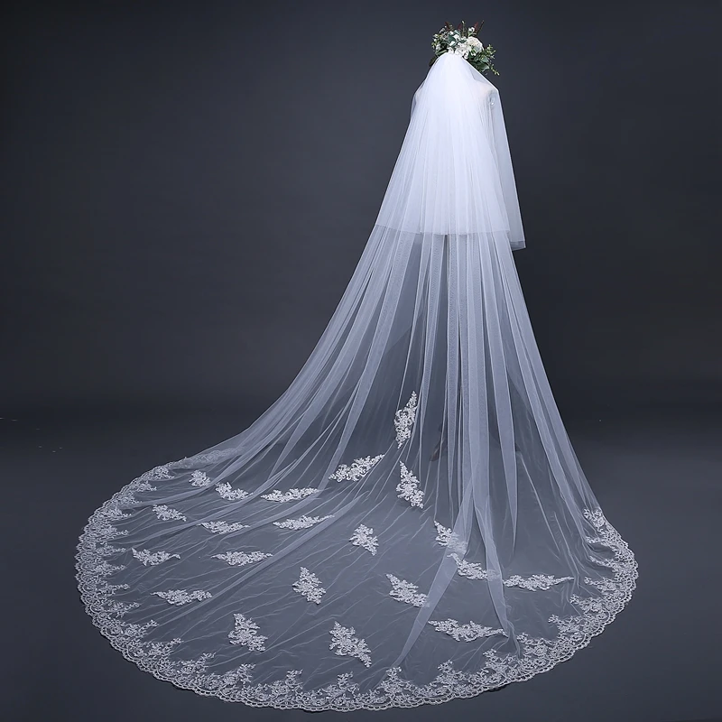 Casamento White wedding veil Long Lace Edge Bridal Veil with Comb Wedding Accessories Bride Mantilla 2022 |