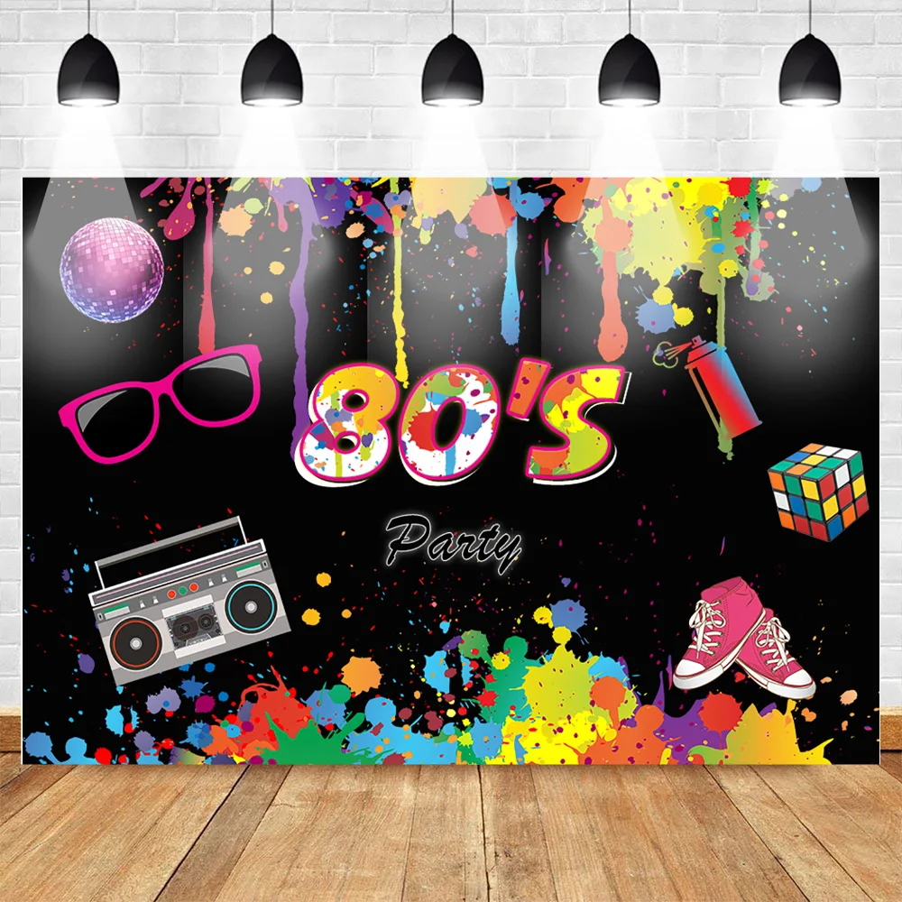 80 вечерние фон граффити в стиле хип-хоп, неоновый светящийся 80s фон брызги фон с изображением граффити на стене музыка 80th хип PopThemed вечерние фон для фотосъемки