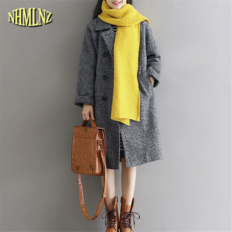 2017 Новинка зимы ретро сплошной цвет средней длины шерстяная куртка Для женщин с