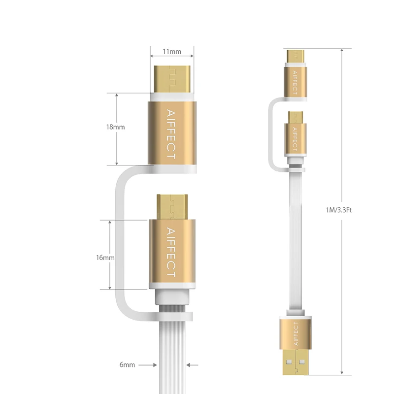 AIFFECT 2 в 1 Micro USB кабель типа C к QC 3 0 для Android зарядное устройство конвертер usb