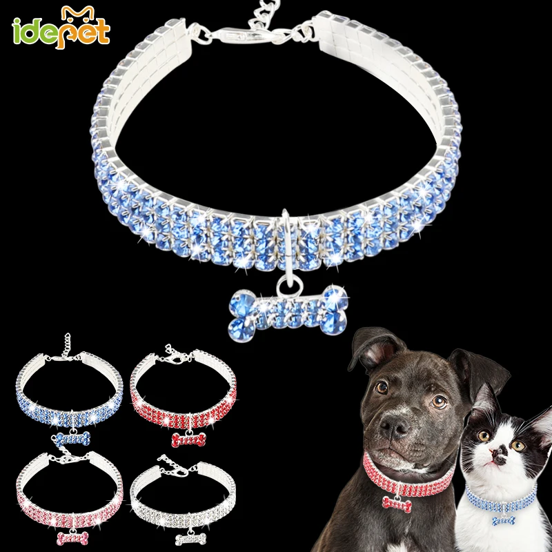 Прекрасный тег кошачьи ошейники Bling Стразы питомец с кристаллами Цепочки и