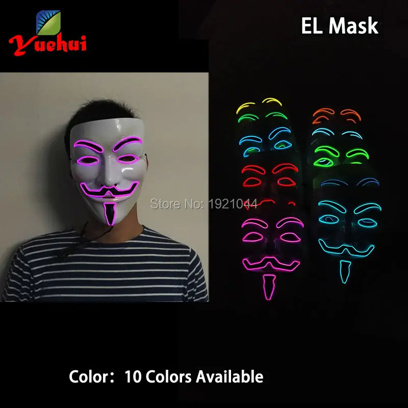 

Fashion Wholesale 20pieces EL Wire Vendetta Mask EL wire rope cable Cold Light Mask for Event Party Decoration Steady on Driver